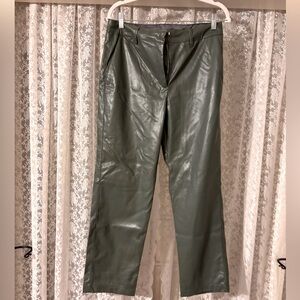 Faux leathered army green pants